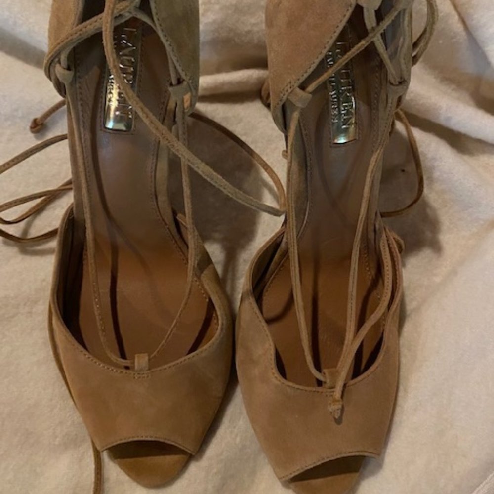 Tan Seude Lauren Ralph Lauren lace up heels